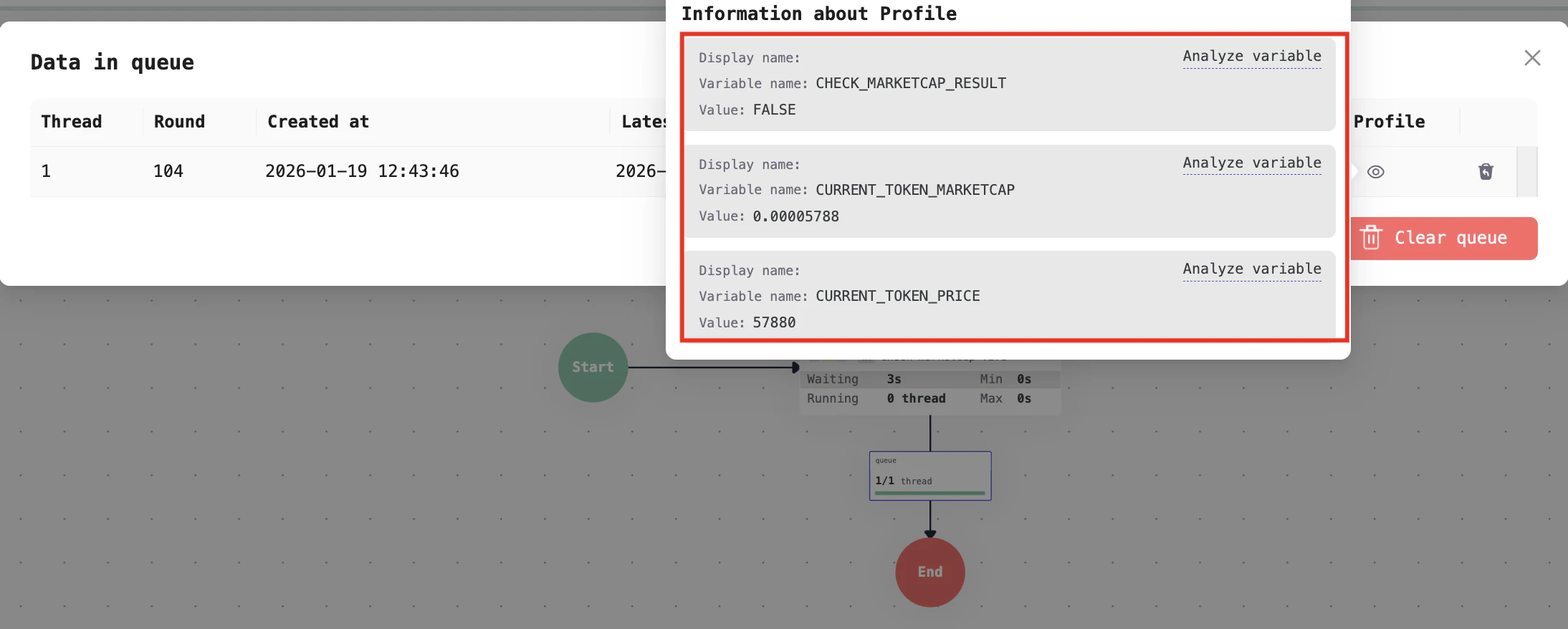 The processor's result will be stored in a variable, with a value of either TRUE or FALSE