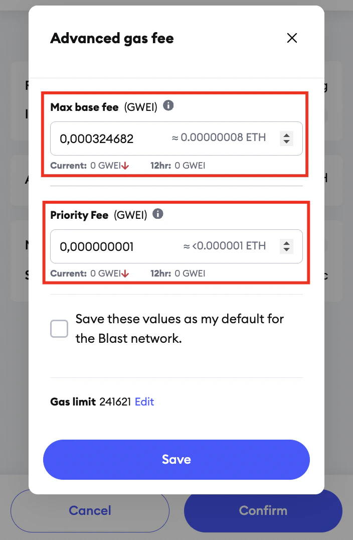 Customize Max base fee and Priority fee