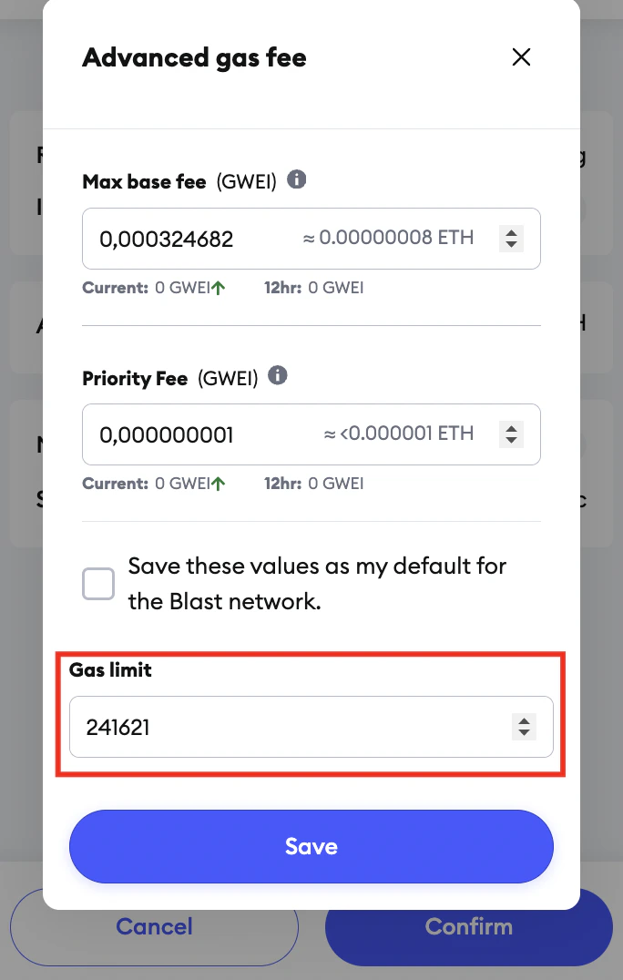 The processor fills in the gas limit automatically