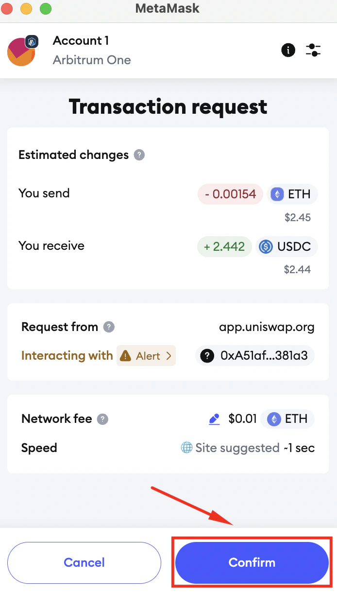 Confirm on Metamask wallet