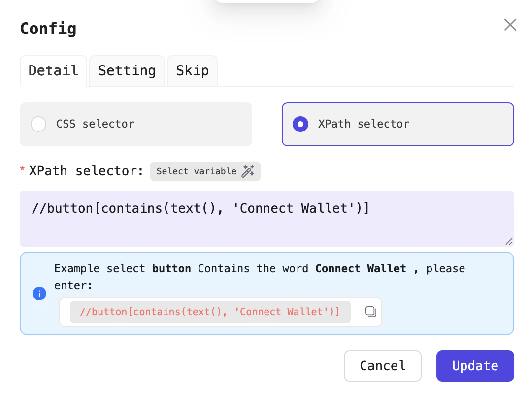 Example click the button labeled Connect wallet