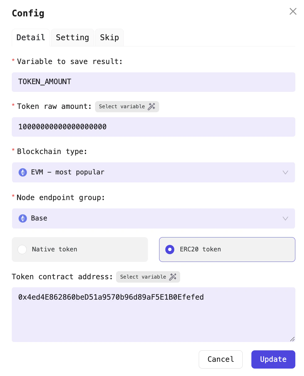 Example: Convert using decimals for DEGEN token on Base