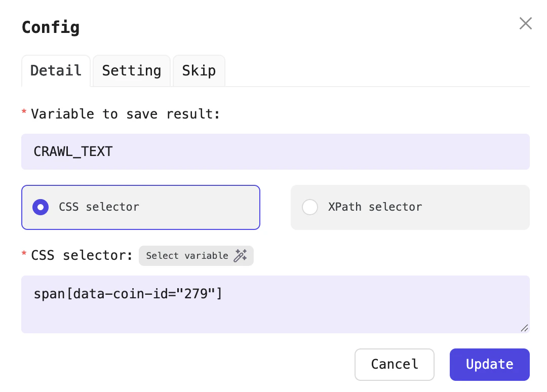 Example extract the ETH price from Coingeko