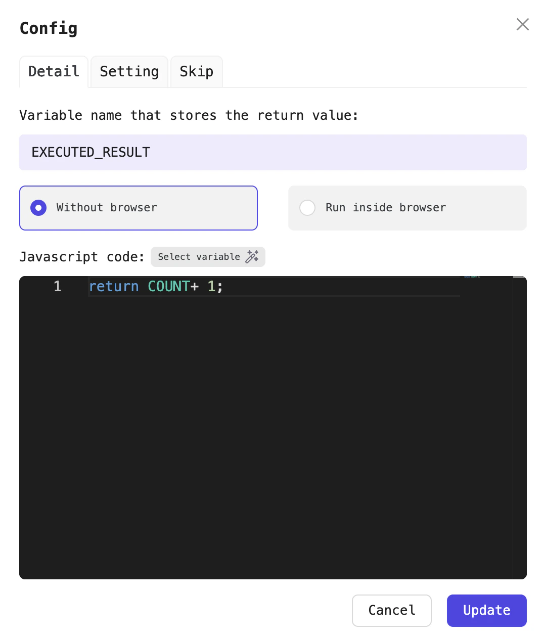 Configure the Execute code processor