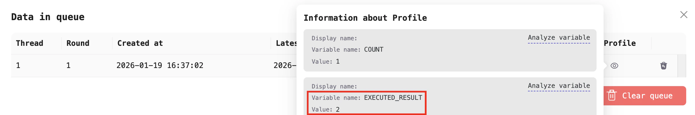 The processor's output is stored in EXECUTED_RESULT
