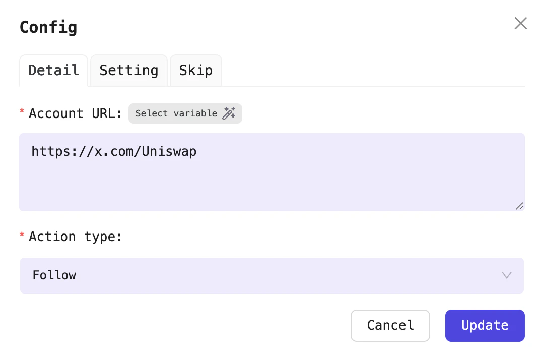 Configure the Follow Account processor