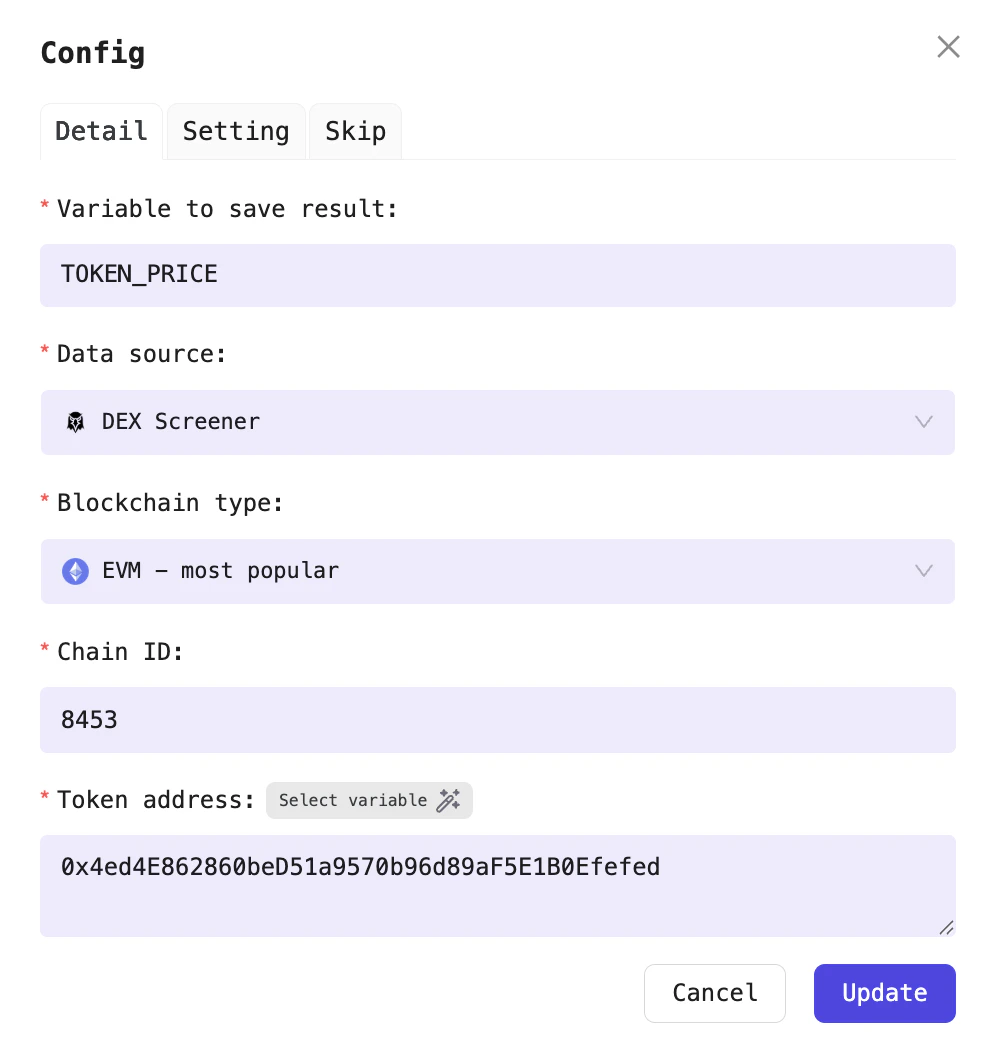 For example, retrieving the price of the DEGEN token on Dexscreener.