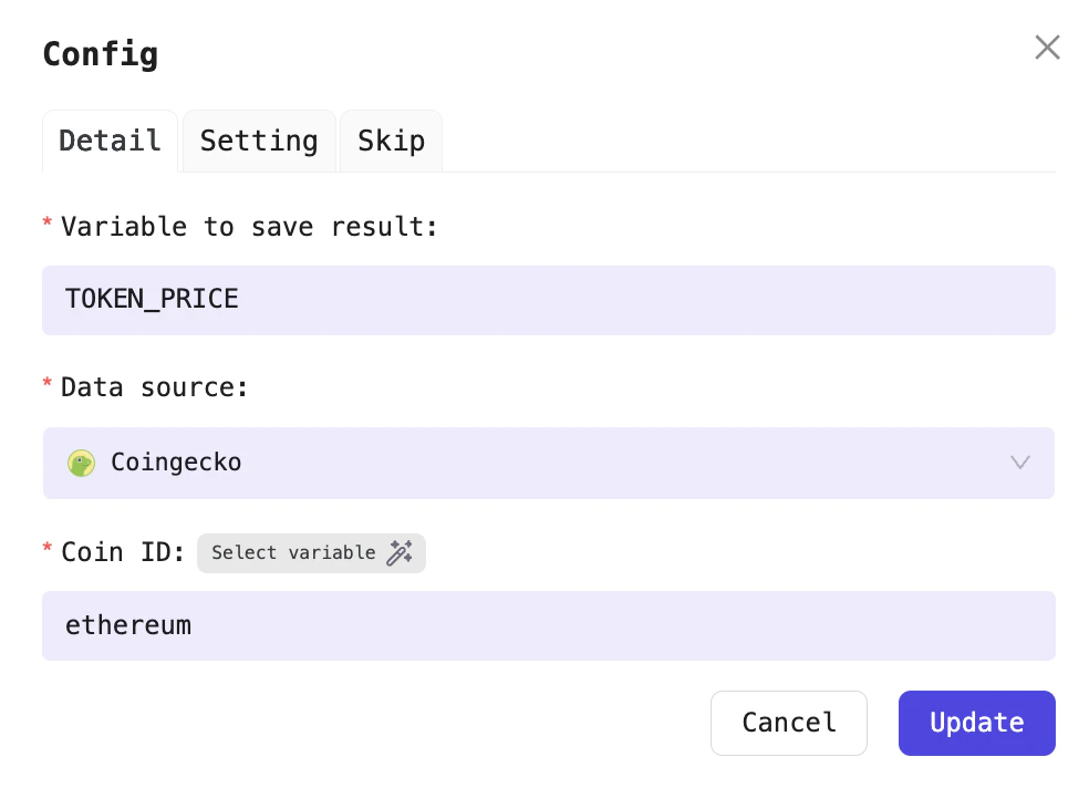 For example, retrieving the price of ETH from CoinGecko.