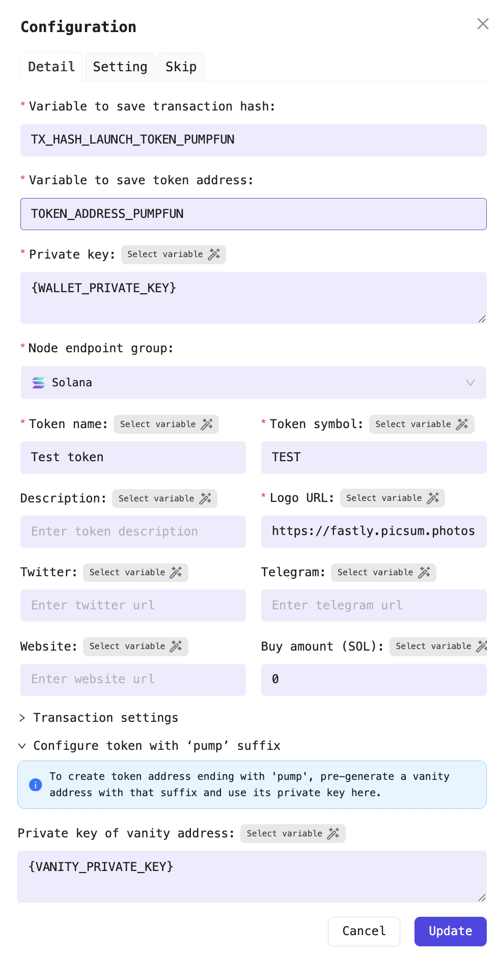 Example: Launch token with name, symbol, and image