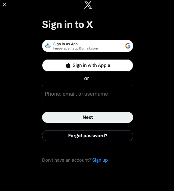 Example Twitter login