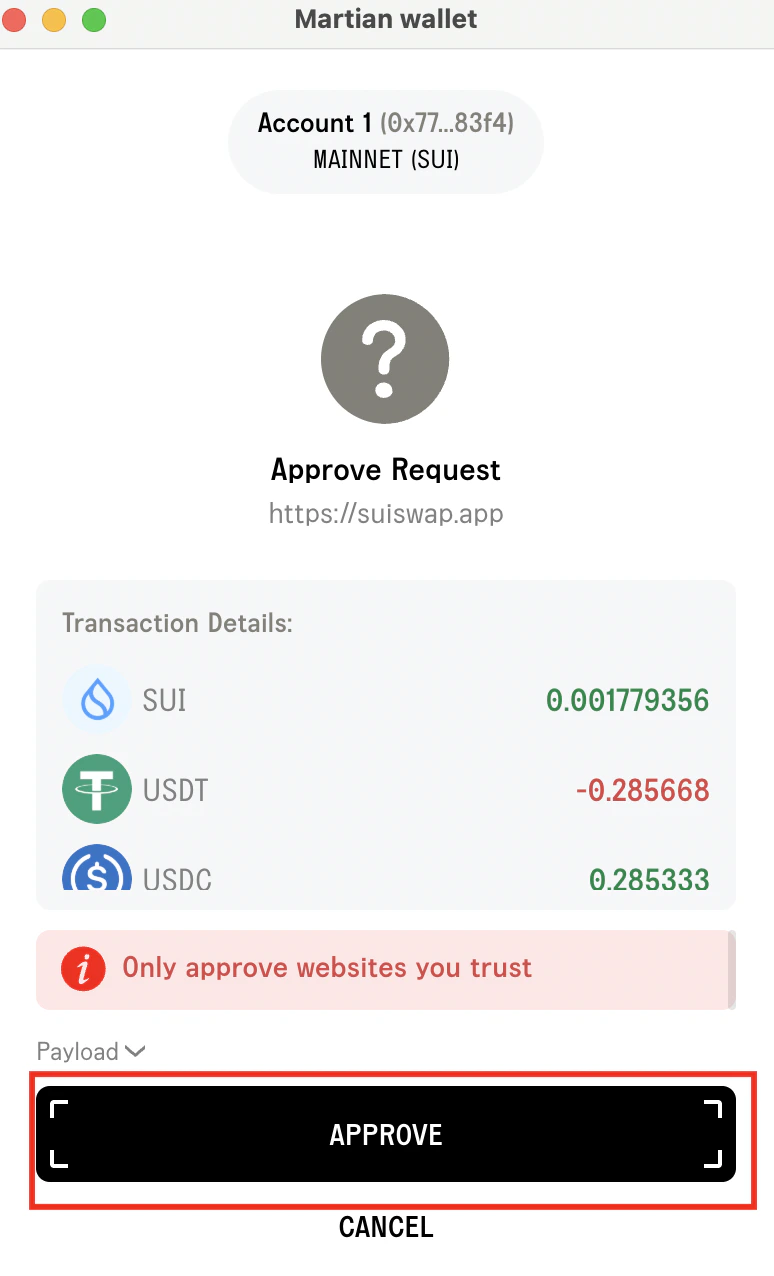 Click Approve on Martian wallet