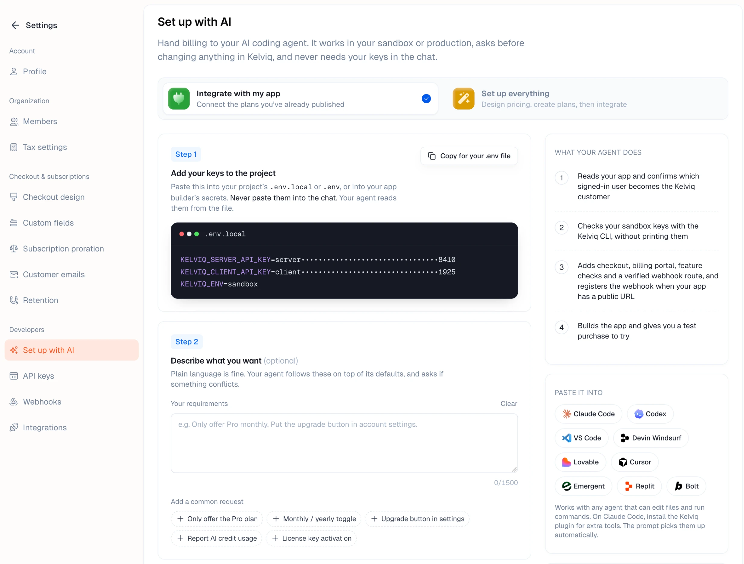The Set up with AI page with its three steps and the prompt it generates