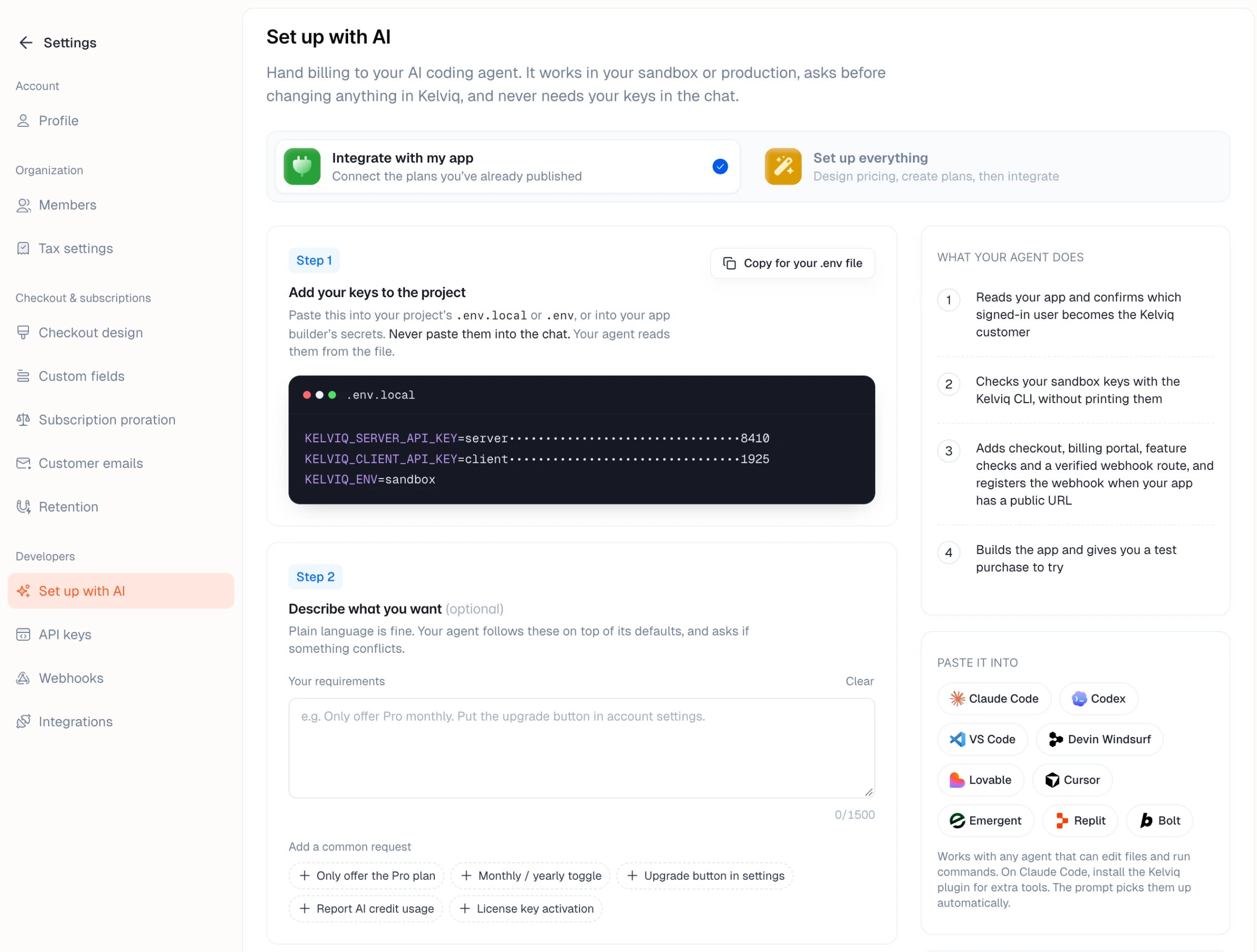 The Set up with AI page with its three steps and the prompt it generates
