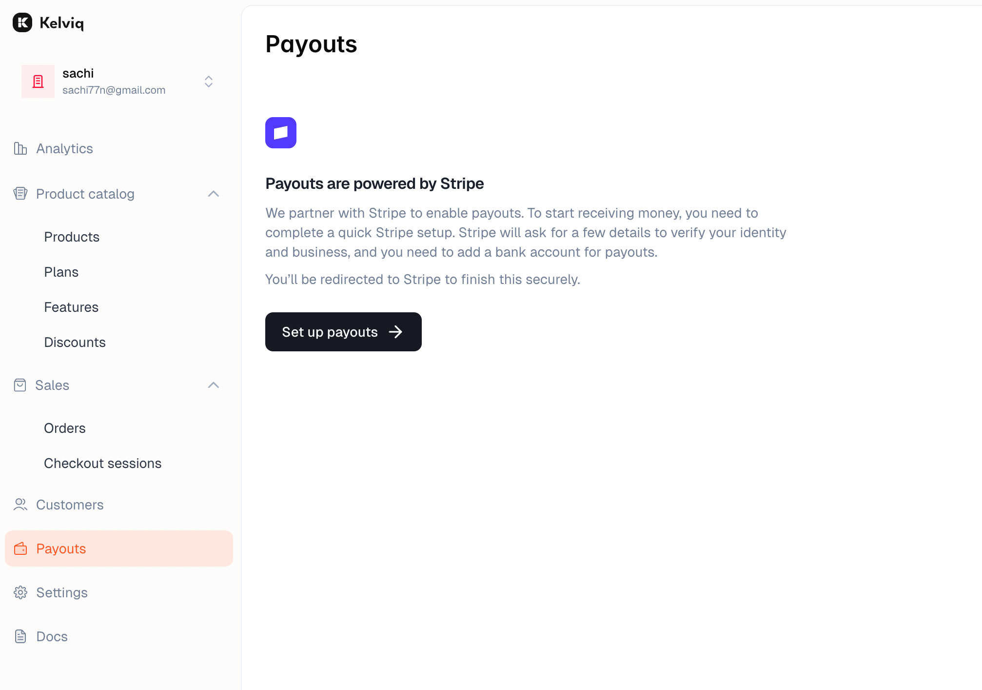 Payouts setup page