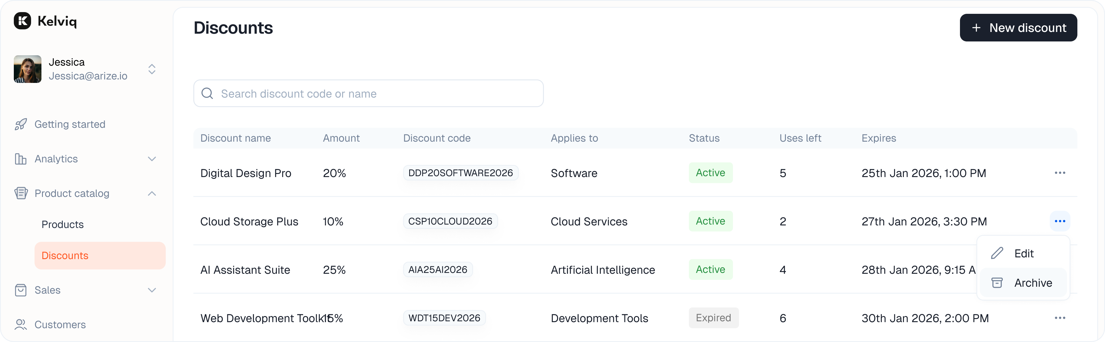 List of active and expired discounts