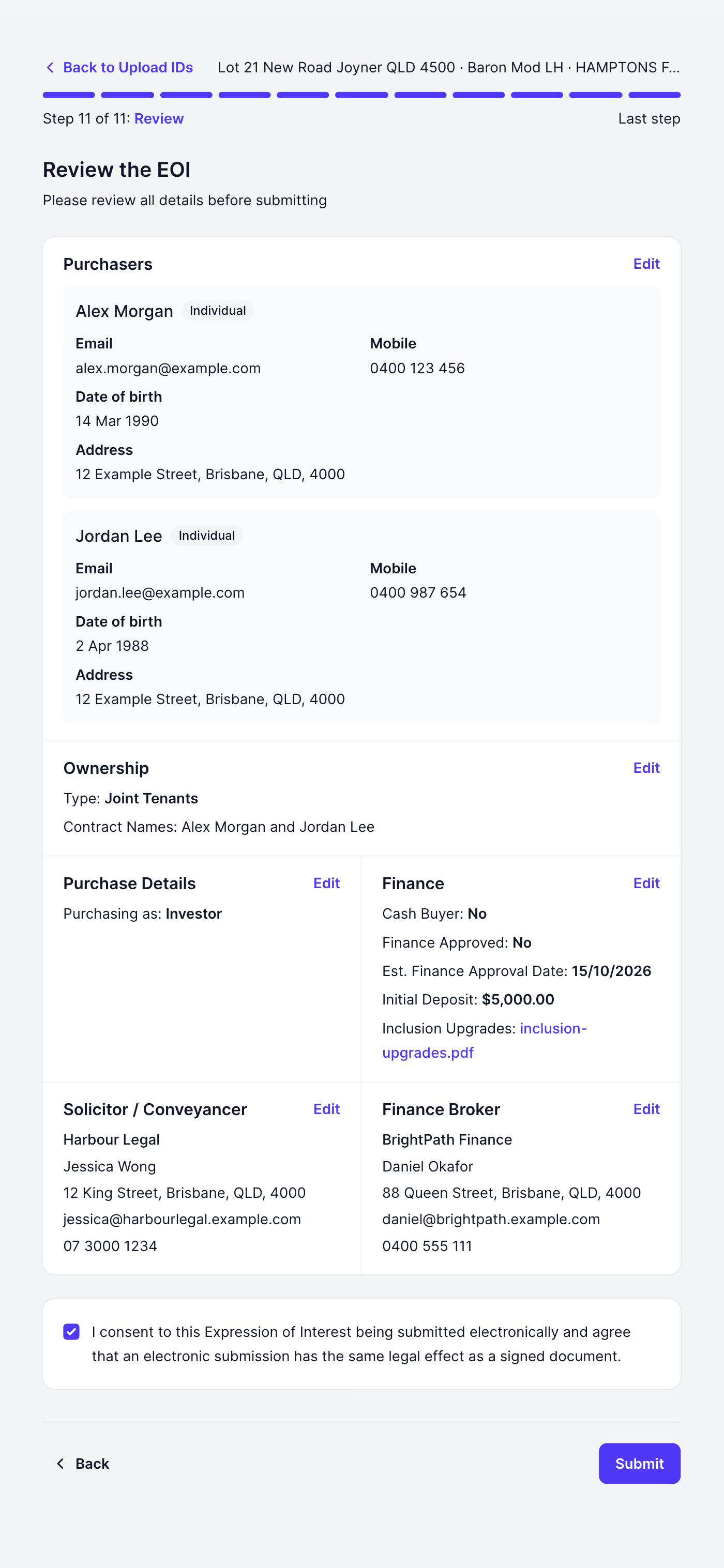 The review page with electronic consent