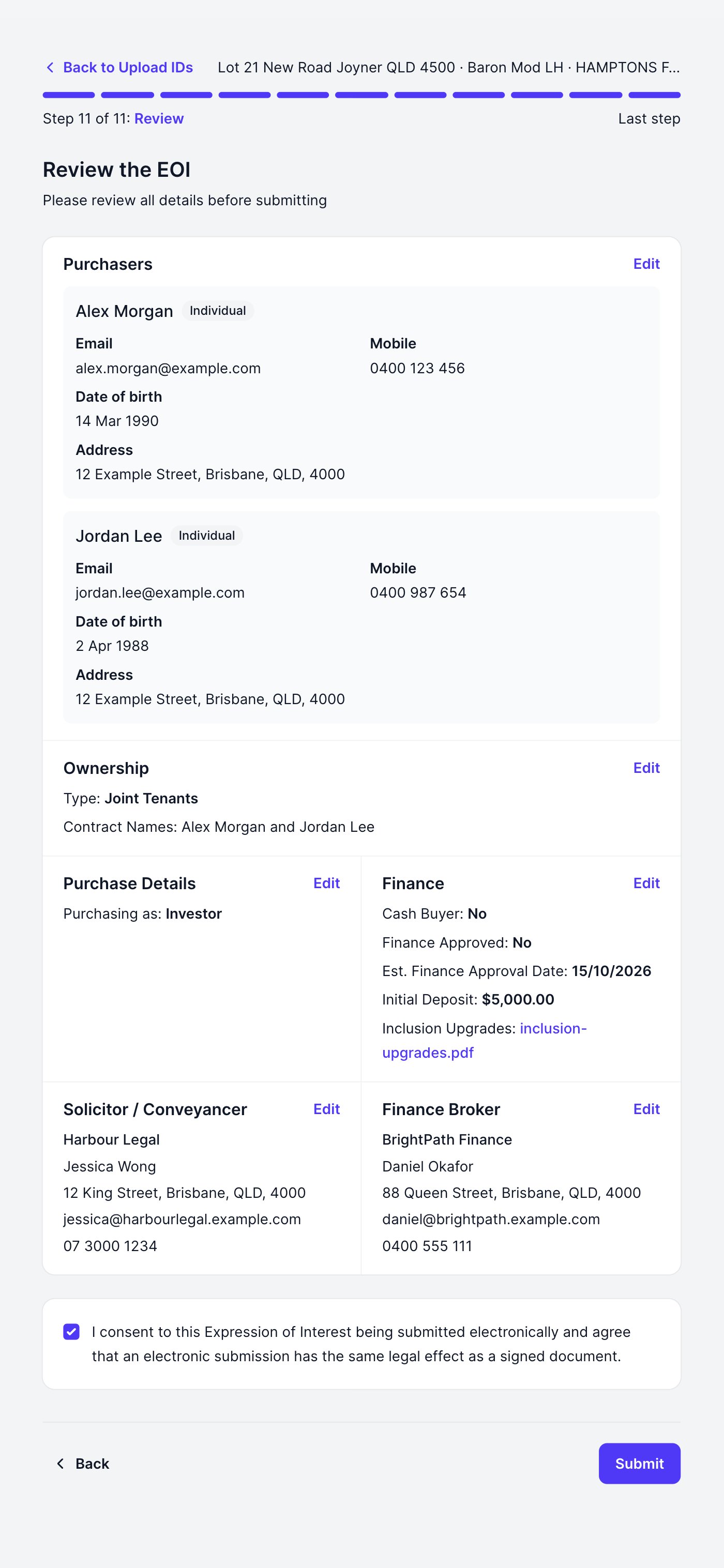 The review page with electronic consent