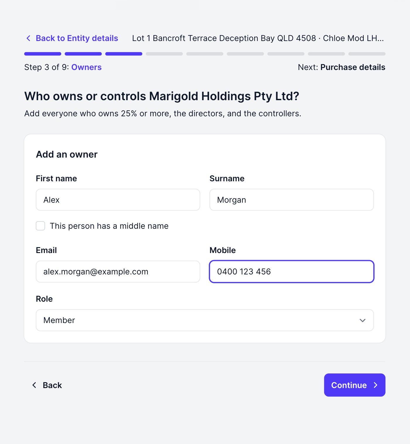 Adding the company's owners and directors