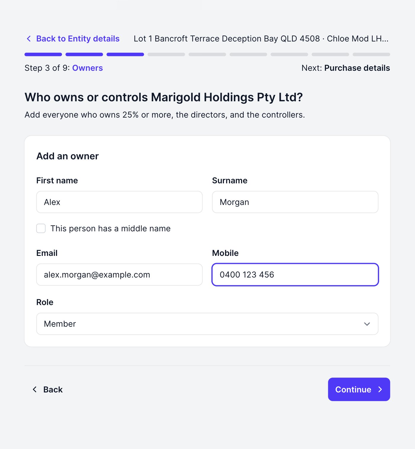 Adding the company's owners and directors