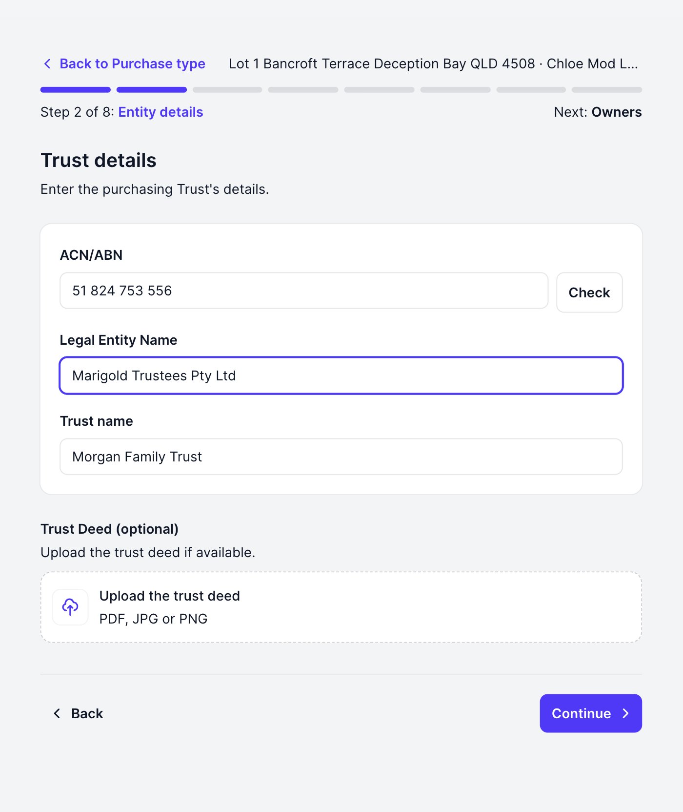 Trust and trustee registration details