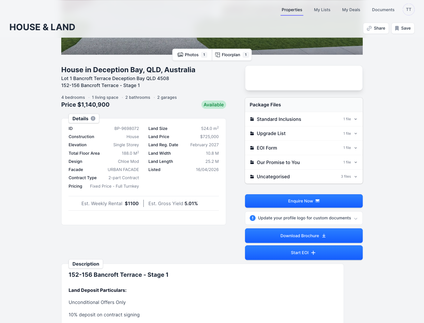 The Start EOI button on the property page