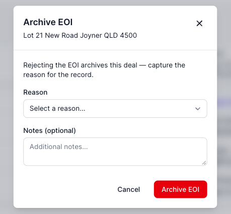 The archive reason dialog