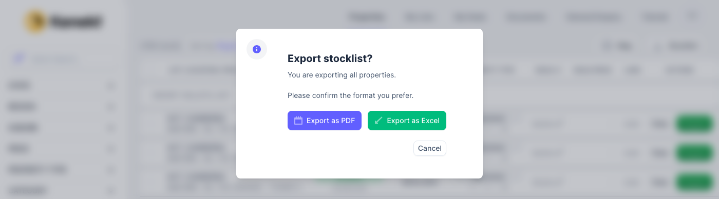 Export stocklist dialog