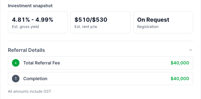 Investment snapshot and referral details