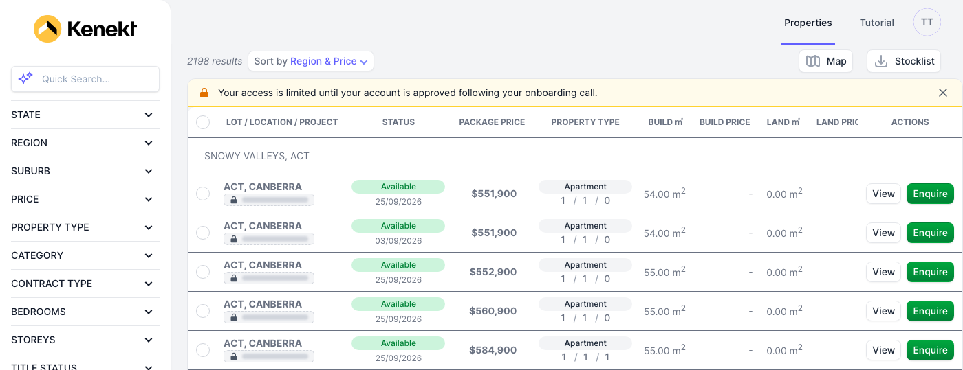Properties list while access is limited