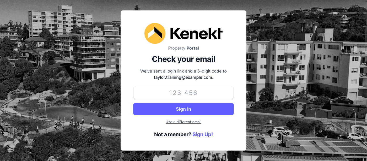 Sign-in page waiting for the 6-digit code