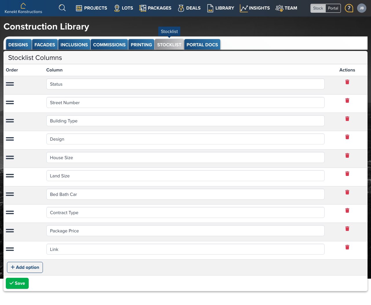 Stocklist Configuration