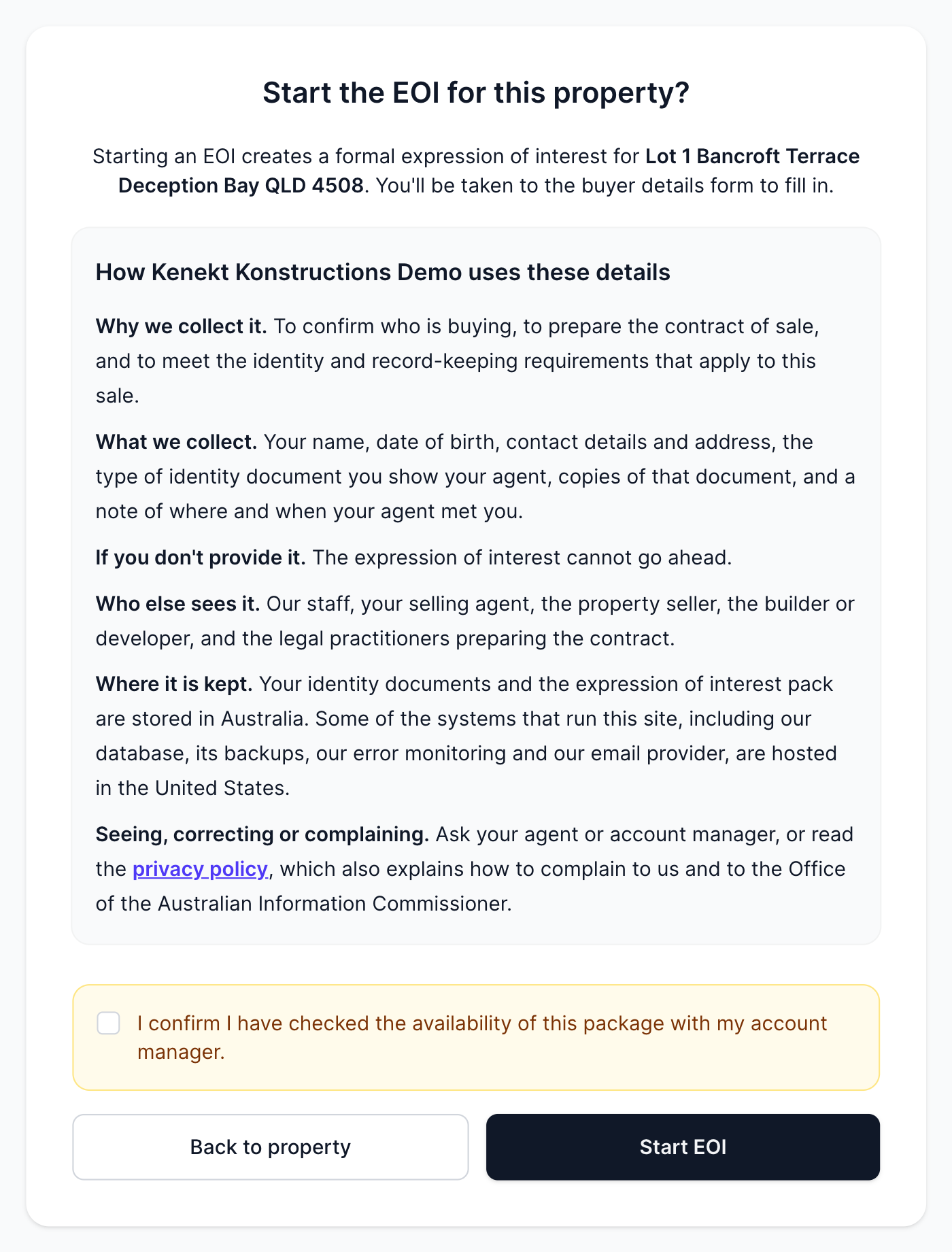 The availability confirmation