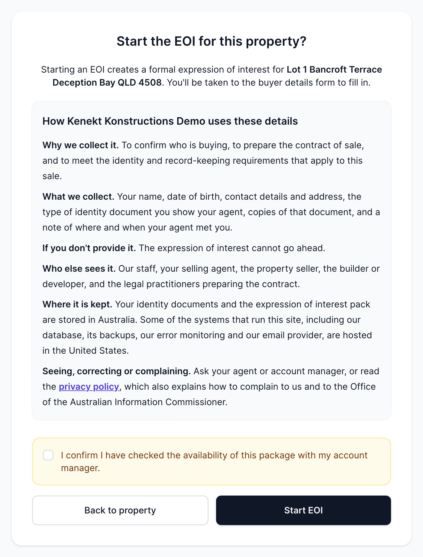 The availability confirmation