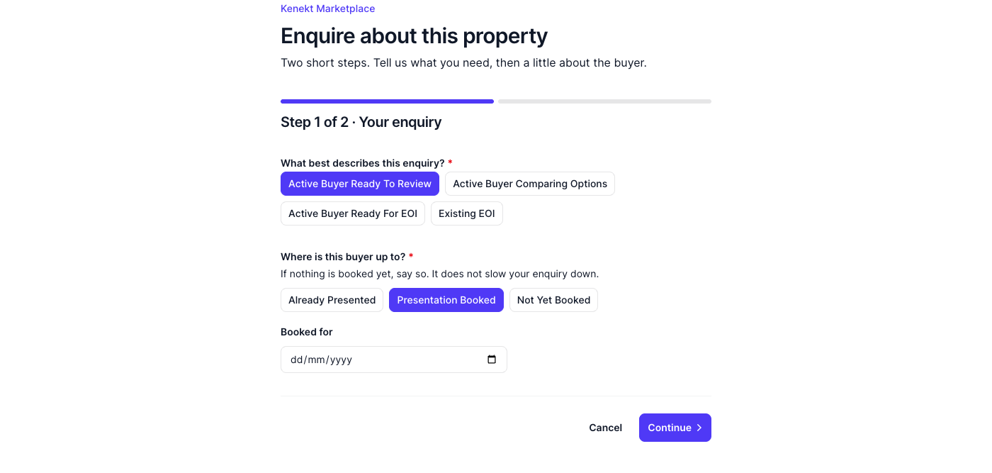The Your enquiry step