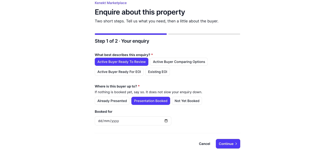 The Your enquiry step