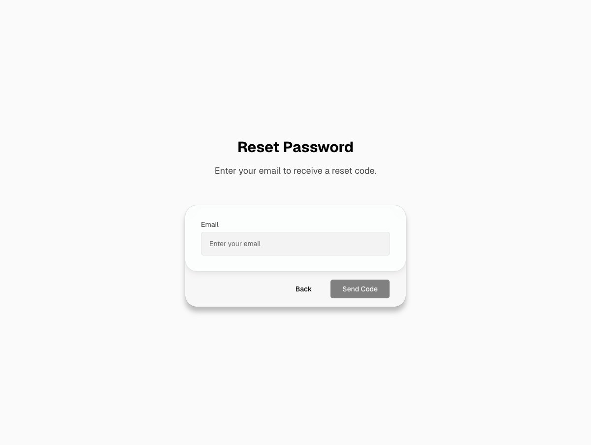 The Reset Password page, headed 'Enter your email to receive a reset code', with an empty Email field above Back and Send Code buttons.