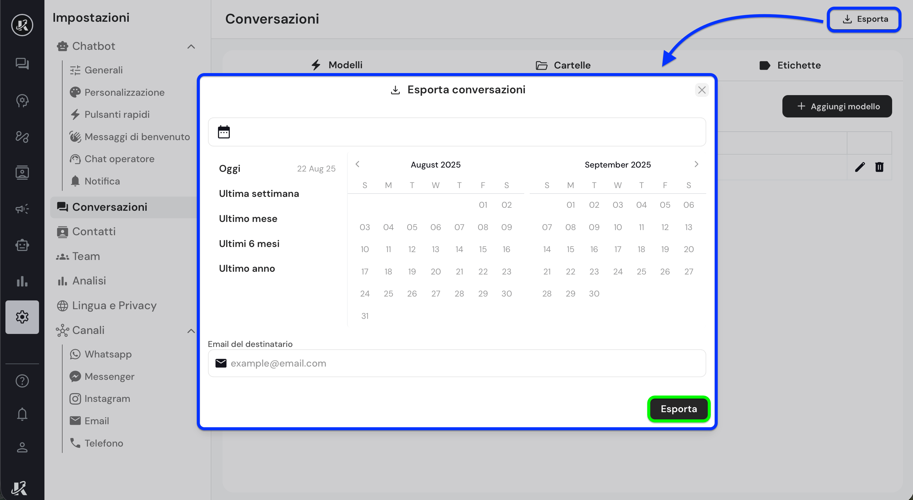 Esporta conversazioni