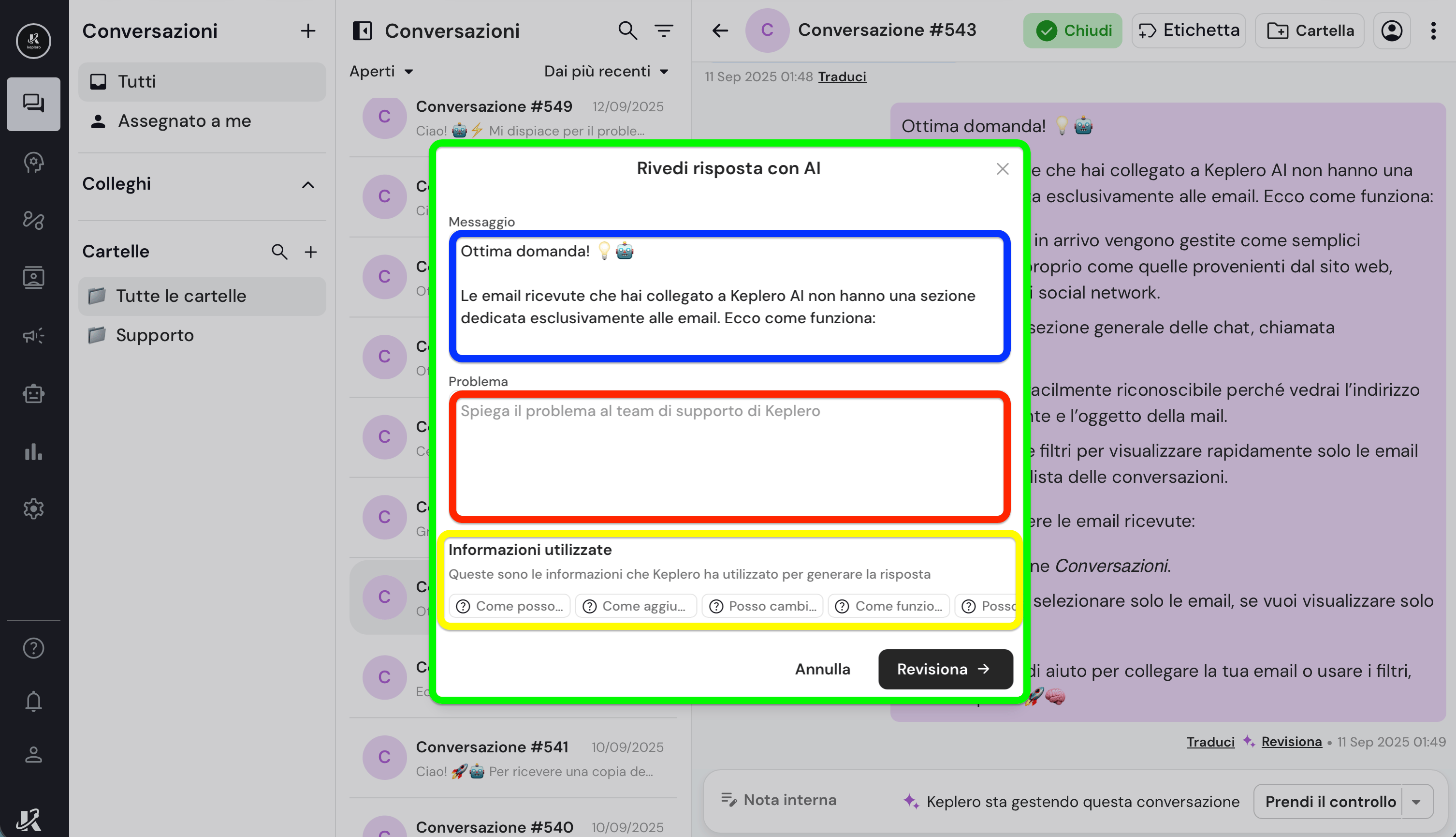 Riassumi una chat nella dasbhaord di Keplero AI