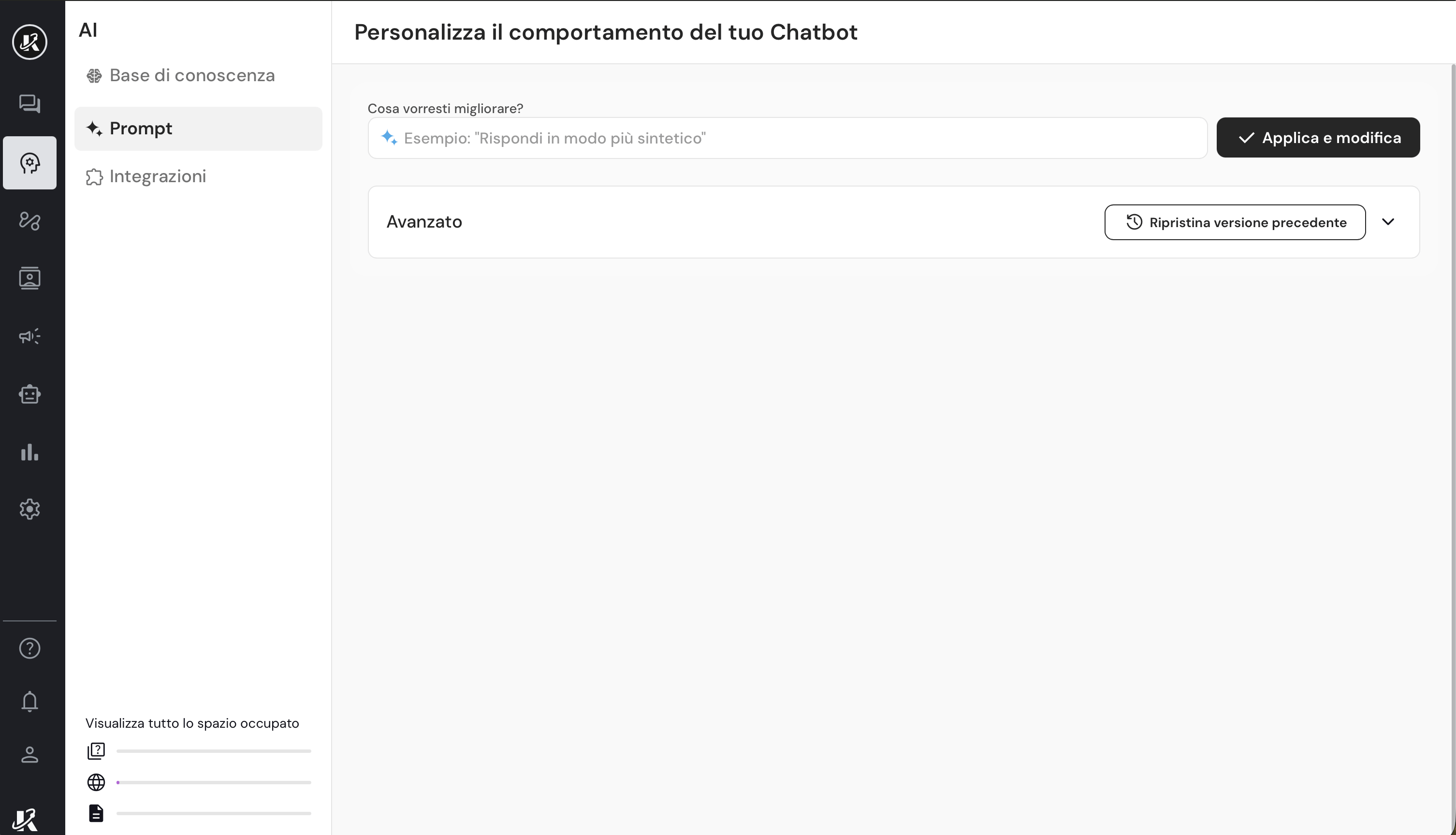Vista della sezione Prompt nella dasbhaord di Keplero AI