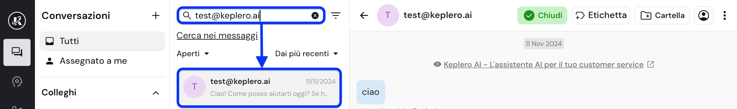 Dettaglio della sezione Filtri per cliente nella dasbhaord di Keplero AI
