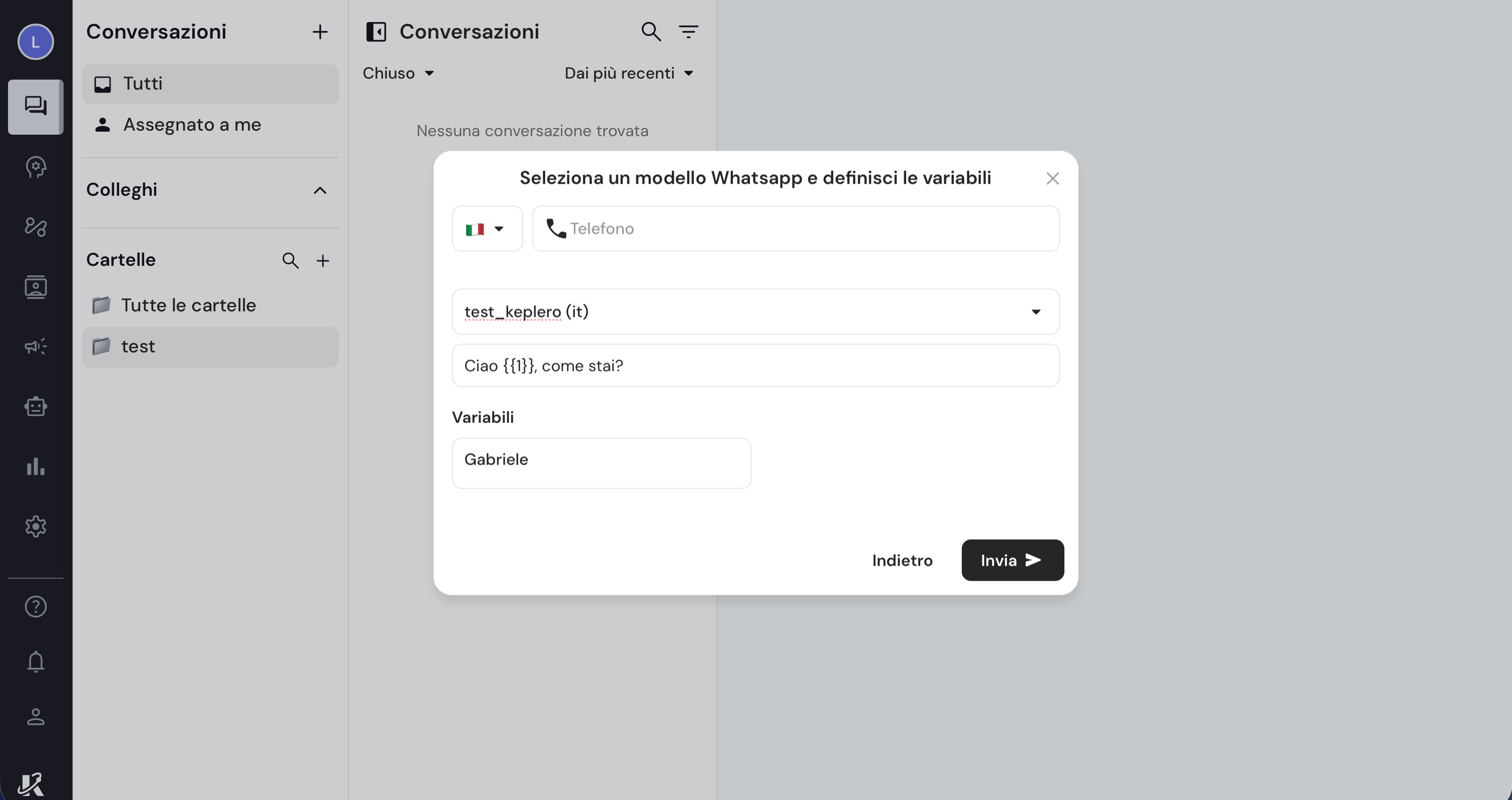 Inizia una conversazione WhatsApp (outbound) con Keplero AI