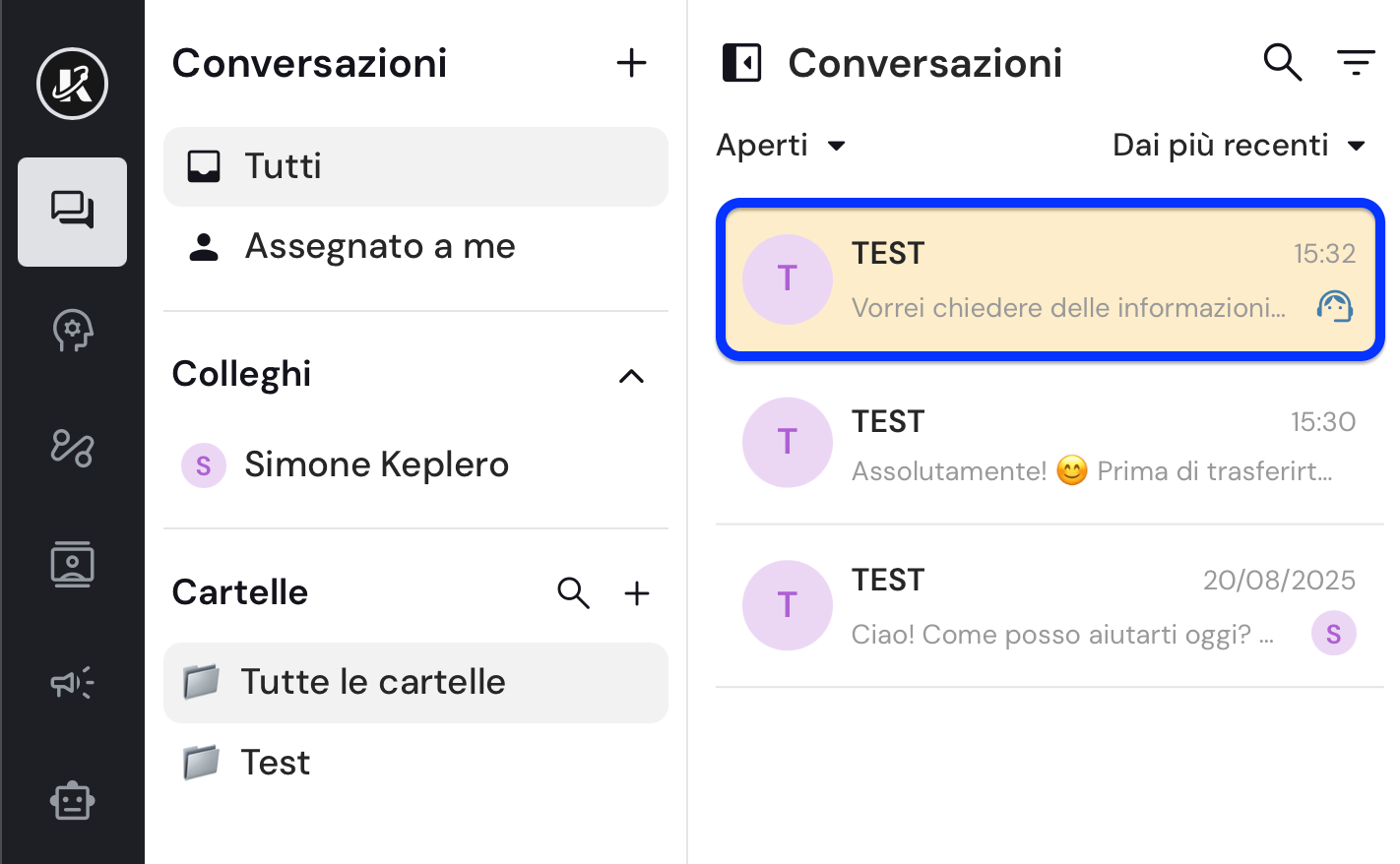Chat operatore attivato