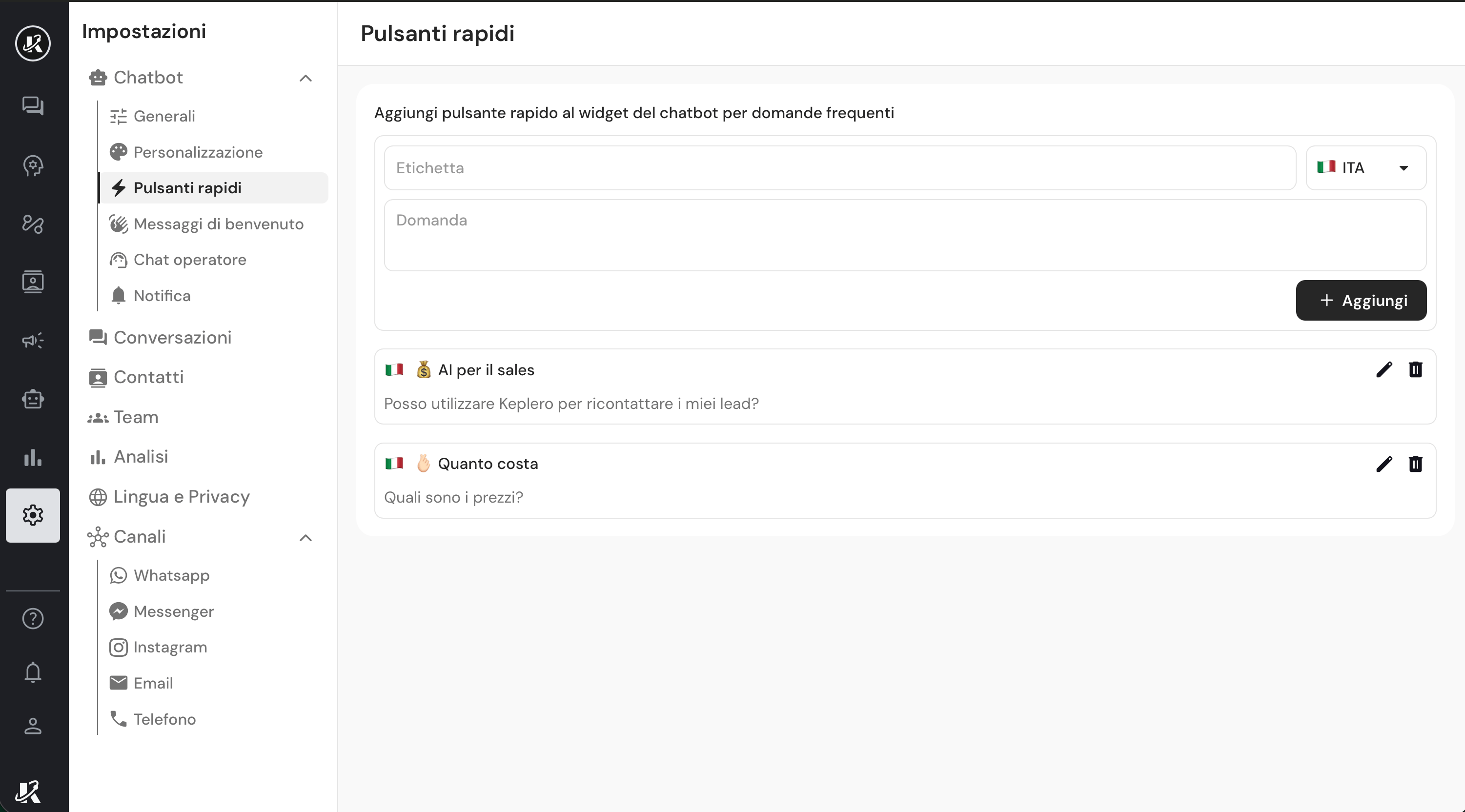 Pulsanti rapidi