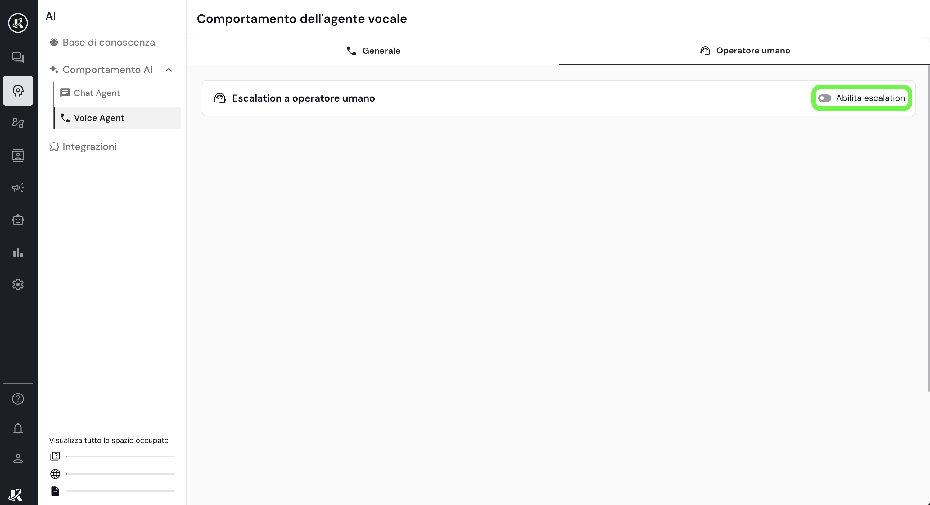 Sezione trasferimento all'operatore umano