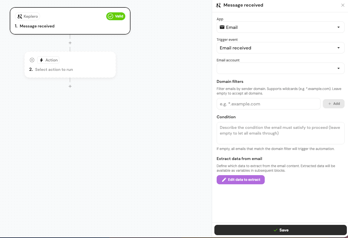 Configurare Trigger Email Ricevuta - Keplero AI