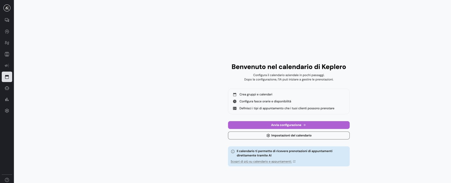 Pagina di benvenuto del Calendario Keplero
