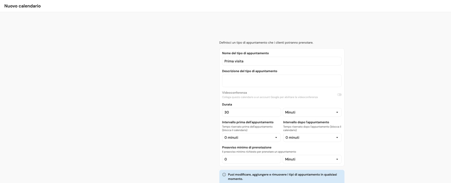 Step 4: configurazione del primo tipo di appuntamento