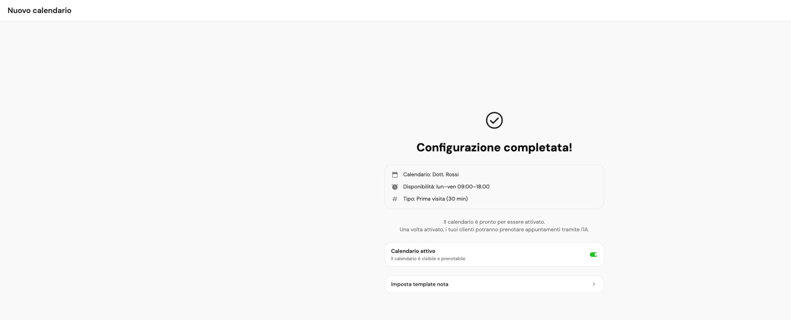 Schermata di configurazione completata