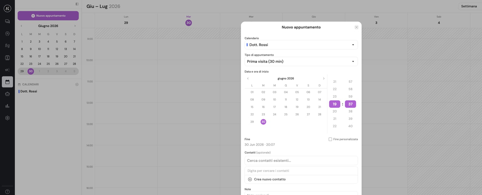 Dialog per la creazione manuale di un nuovo appuntamento