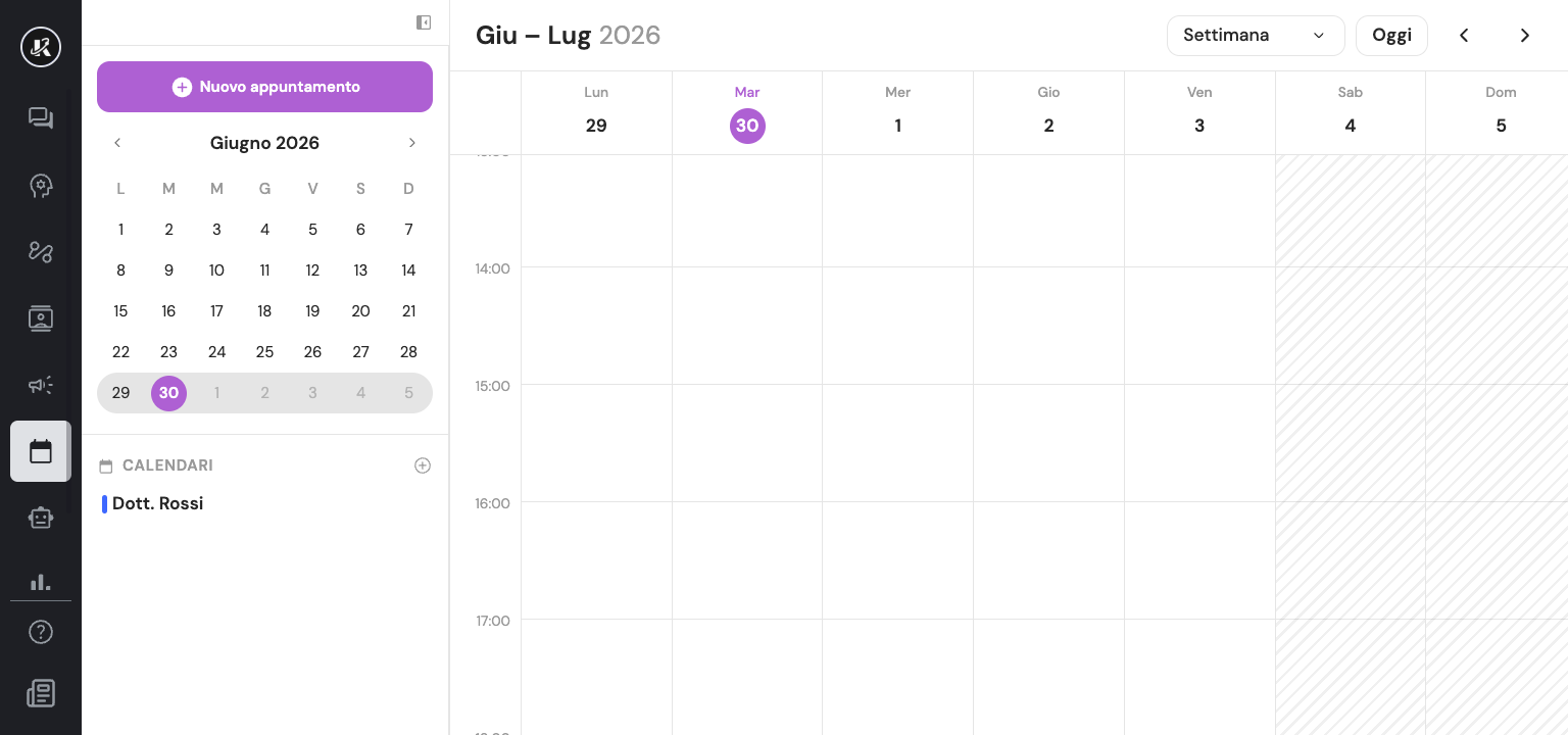 Vista principale del calendario in modalità settimana